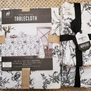 Bunny Hill Farms Black White Rabbit Easter Tablecloth 60” X 102” + 8 Napkins